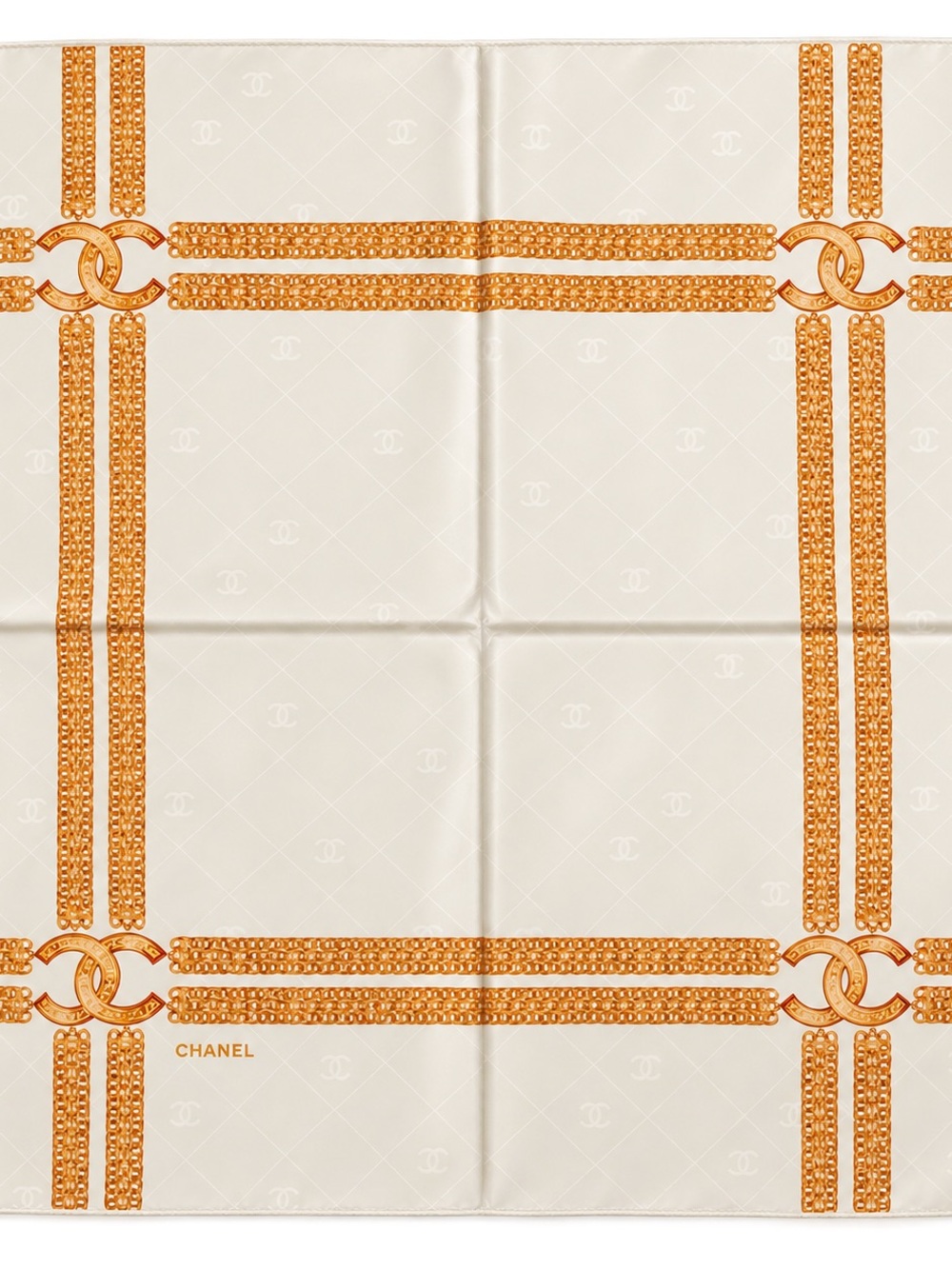 CHANEL Cream and Gold Chain Motif Silk Scarf
